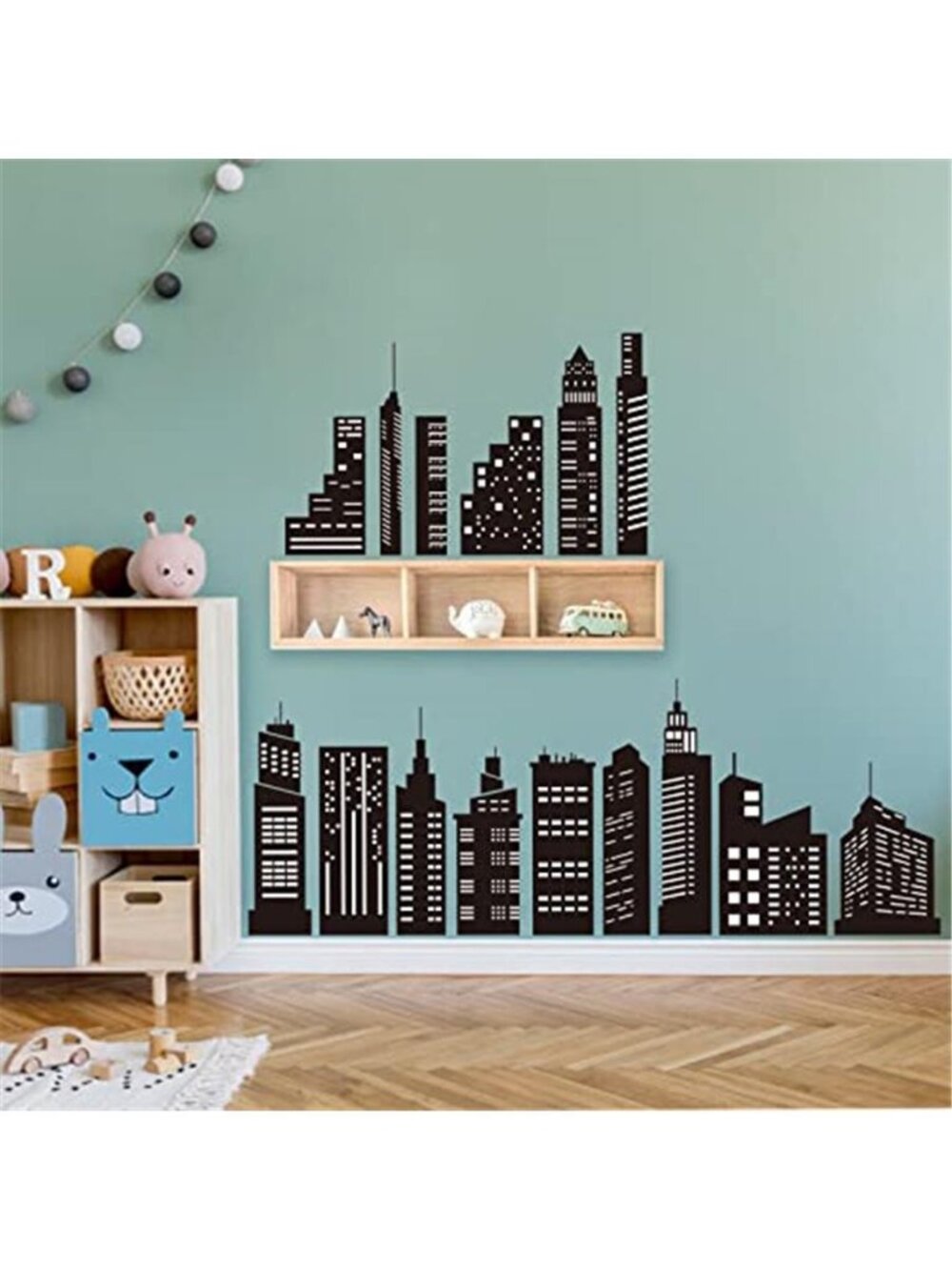 City Skyline Wall Decal Black Building Silhouette Peel Stick Vinyl Wall Stickers